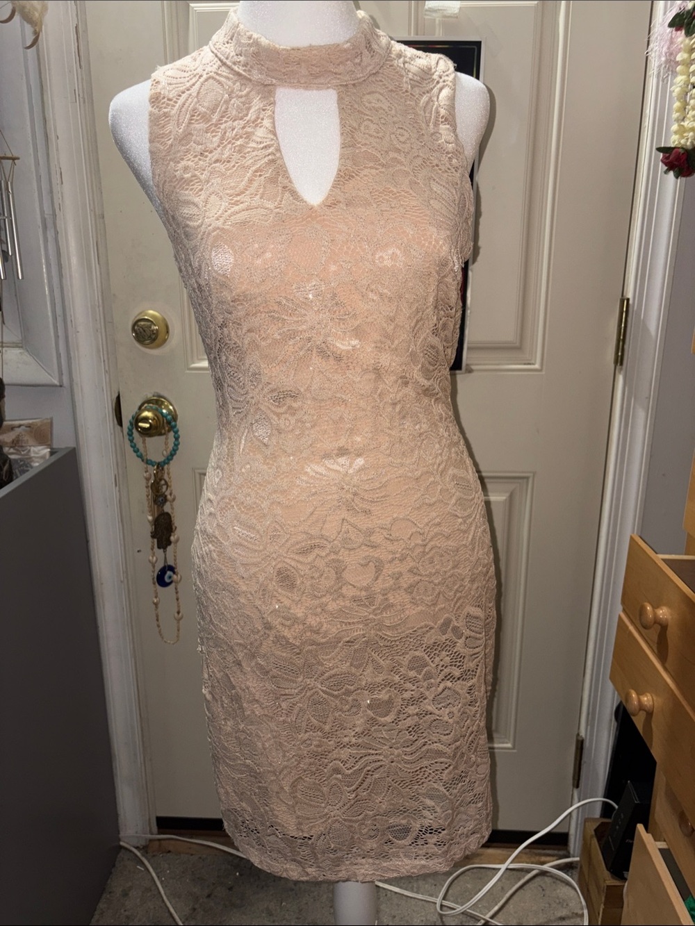 BCX Lace Keyhole Sheath Dress in Blush